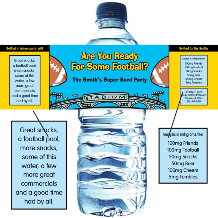 Football Stadium Water Bottle Label - Party411