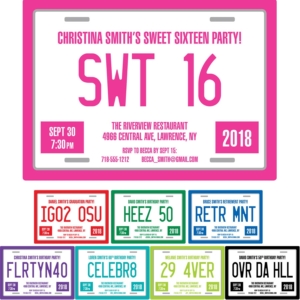 Sweet 16 License Plate Invitation
