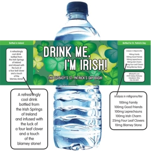 St. Patrick's Day Green Shamrocks Theme Water Bottle Labels