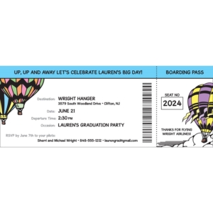 Graduation Up Up and Away Theme Boarding Pass Invitation