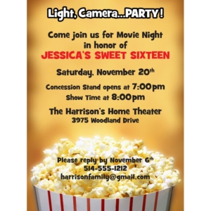 Hollywood Popcorn Party Invitation