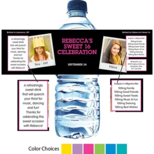 Sweet 16 Polaroid Photo Theme Water Bottle Label