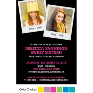 Sweet 16 Polaroid Photo Theme Invitation