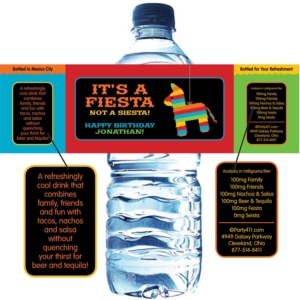 Pinata Theme Fiesta Water Bottle Label