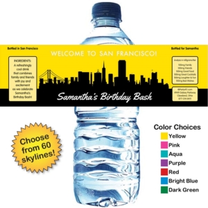 Pick Your Skyline Birthday Water Bottle Label