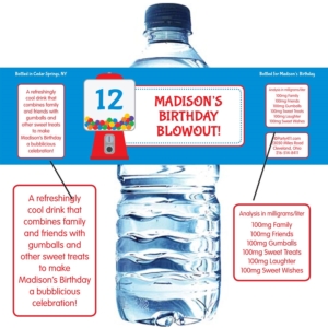 Gumball Theme Water Bottle Label