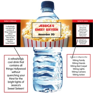 Hollywood Popcorn Theme Water Bottle Label