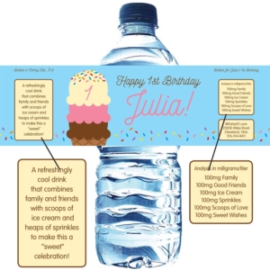 Ice Cream Party Theme Water Bottle Label