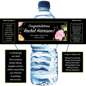 Watercolor Flowers Graduation Water Bottle Label