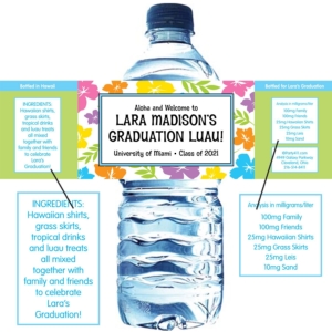 Graduation Luau Hibiscus Theme Water Bottle Label