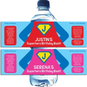 Superhero Theme Party Water Bottle Label