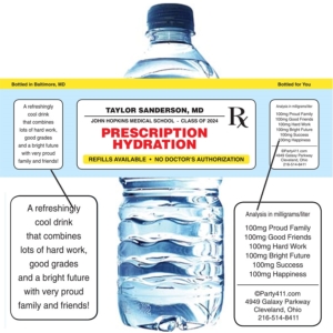 Graduation Prescription Pad Theme Water Bottle Label