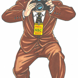 Paparazzi photographer lifesize cutout, brown suit