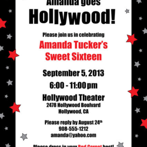 Hollywood Star Party Birthday Invitation