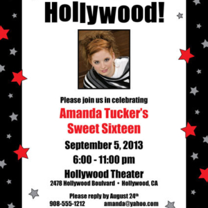 Hollywood Star Birthday Party Photo Invitation