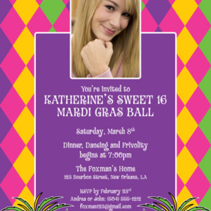 Mardi Gras Party Photo Invitation