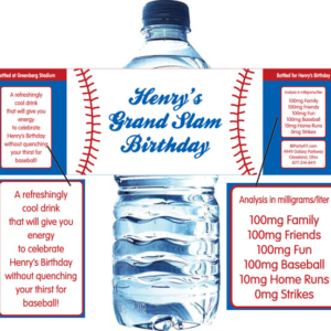 Baseball Theme Water Bottle Label