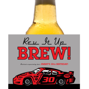 Race Car Theme Beer Bottle Label