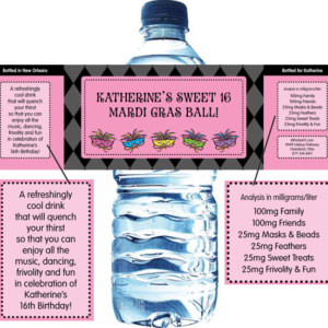 Mardi Gras Masks Water Bottle Label
