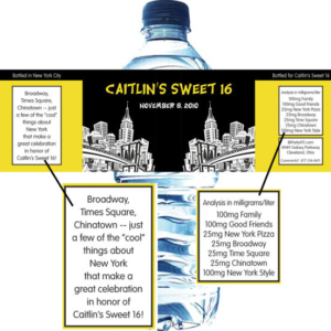 New York Party Theme Water Bottle Label