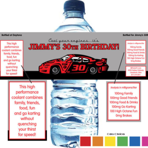 Racing Party Water Bottle Label