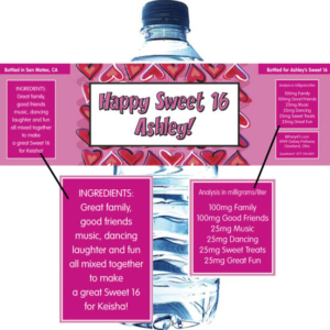 Red and Pink Hearts Water Bottle Label