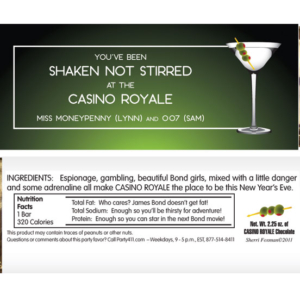 Casino Royale, Martini Theme Candy Bar Wrapper