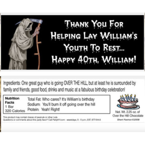 Over The Hill Grim Reaper Theme Candy Bar Wrapper