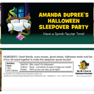 Halloween Sleepover Theme Candy Bar Wrapper