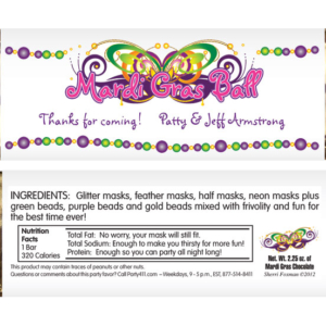 Mardi Gras Ball Theme Candy Bar Wrapper
