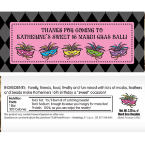 Mardi Gras Masks Theme Candy Bar Wrapper