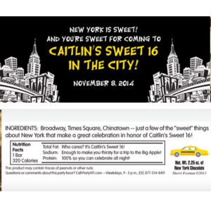 New York Party Theme Candy Bar Wrapper