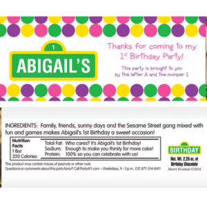Birthday Sesame Street Pink Theme Candy Bar Wrapper